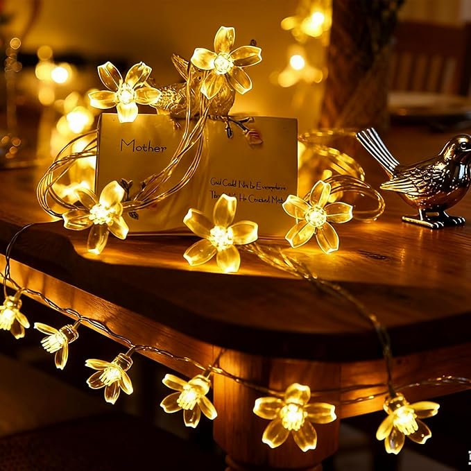 Indoor String Lights with Cherry Blossom Flowers, 100 Warm White LEDs