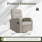 LayinSun Oversized Wicker Outdoor Swivel Glider Recliner with Adjustable Backrest & Footrest, Patio Reclining Lounge Chair