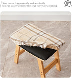 Foot Stool,Ottoman,Bamboo Small Sofa Foot Rest Under Desk,Extra Seating for Living Room, Bedroom and Kitchen (Natural Stool Legs - Stripes Surface)