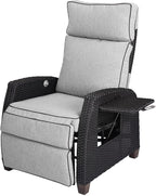 Grand patio Outdoor Recliner Chair Patio 150° Lay Flat Recliner with Flip Table Wicker Reclining Lounge Chair, Griege
