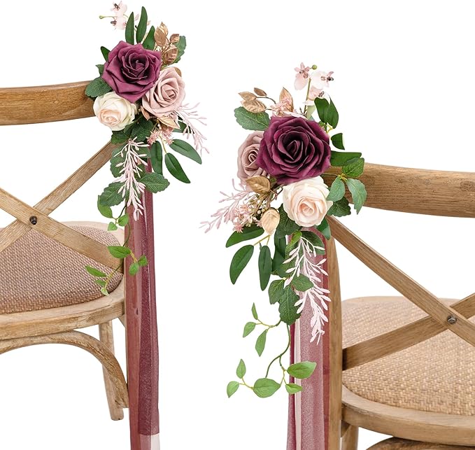 Artificial Flower Aisle Pew Markers 8 Pcs Marsala Blush Wedding Decor