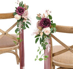 Artificial Flower Aisle Pew Markers 8 Pcs Marsala Blush Wedding Decor