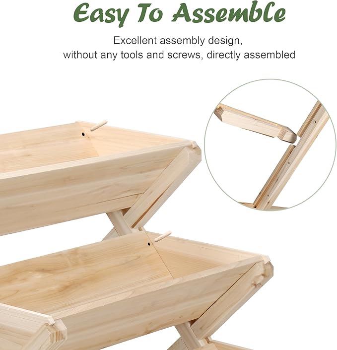 Raised Garden Bed, 3-Tier Vertical Wooden Planter with Legs, Beige