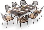 9-Piece Cast Aluminum Patio Furniture, Outdoor Dining Sets for 8 Include 87" Oval Patio Dining Table and 8 Stackable Chairs with Cushions & Umbrella Hole (Bronze)