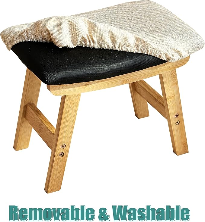 Foot Stools Ottoman, Small Foot Stool Ottoman, and Footstool, Wooden Foot Stool, Sofa Footrest Extra Seating for Living Room Entryway Office