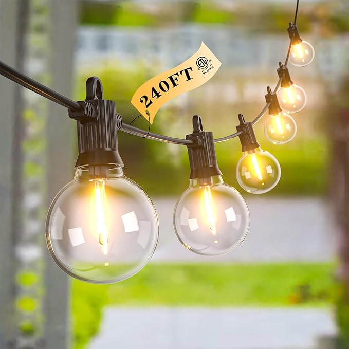 String Lights 240 FT Outdoor LED Waterproof G40 Globe Bulbs
