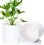 Planters 6 Inch Matte White Plastic Pots with Saucers, Set of 2