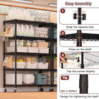 Xcity Storage Shelves, 5 Tier Heavy Duty Metal Shelving Unit with Wheels, 2000 LBS Capacity Adjustable Steel Wire Shelf Organizer for Pantry, Kitchen, Garage, 18" D x 36" W x 72" H, Black