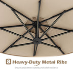 Tangkula 10ft Solar LED Patio Umbrella with Base, Offset Cantilever Outdoor Umbrella with 32 LED Lights, Infinite Tilt, 360 Degree Rotation, Crank Handle for Pool Deck Garden Backyard (Beige)