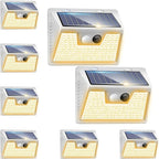 Peasur Solar Lights Outdoor Motion Sensor Waterproof, 8Pack 140LED White Solar Powered Fence Lights, 3 Modes Security Wall Lights for Garden Yard Outside Warm