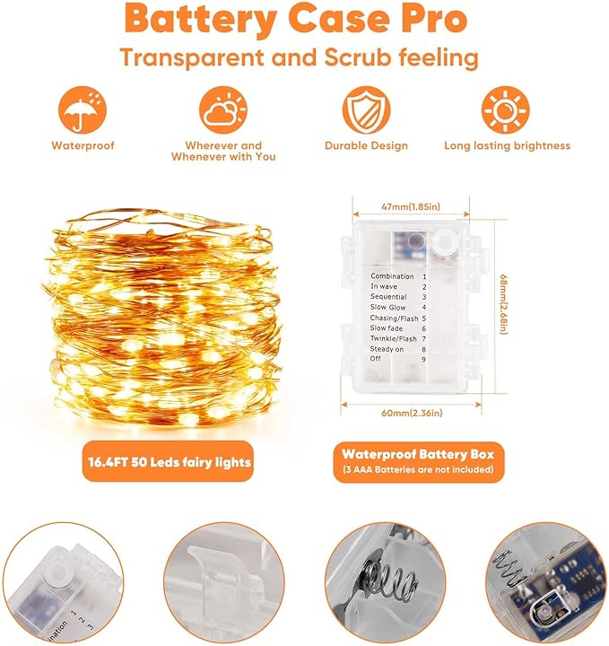 Indoor String Lights, 4 Pack, 16.4 Ft Battery Powered White LED