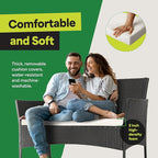 EconoHome 4-Piece Outdoor Patio Furniture Set - Patio Set with 2 Rattan Chairs, 1 Loveseat & 1 Glass -Top Coffee Table - Weather-Proof Wicker with Cushions - Conversation Set for Porch, Balcony, Lawn