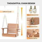 VINGLI Heavy Duty 880 LBS HDPE Porch Swing Outdoor with Rotatable Cup Holder, with Adjustable Chains, 1 Person Hanging Porch Swing Chair for Porch, Yard, Tree, Garden - Teak
