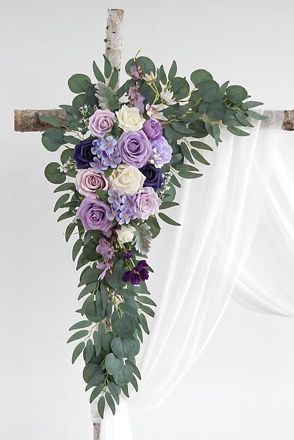 Artificial Flowers Arch Swag Kit, Purple Silk and Foam, 26Ft Fabric