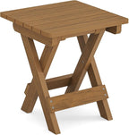 LUE BONA Small Outdoor Folding Side Table, HDPS Outside End Table for Patio, Porch, Deck, Pool, 14 Inch Height, Teak Color Oil Printed