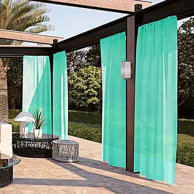 SpaceDresser Waterproof Outdoor Sheer Curtains for Patio - 4 Panels Rod Pocket Indoor Voile Sheer Curtain for Living Room,52W x 120L inch,Turquoise