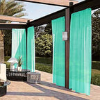 SpaceDresser Waterproof Outdoor Sheer Curtains for Patio - 4 Panels Rod Pocket Indoor Voile Sheer Curtain for Living Room,52W x 108L inch, Turquoise