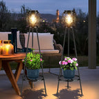 2 Pack Solar Lights with Plant Stand, Outdoor Floor Lamp, Waterproof Solar LED Edison Bulb Floor Lamps for Patio Porch Deck Yard Garden Decor