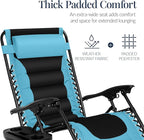 Best Choice Products Oversized Padded Zero Gravity Chair, Folding Outdoor Patio Recliner, XL Anti Gravity Lounger for Backyard w/Headrest, Cup Holder, Side Tray, Polyester Mesh - Light Blue/Black