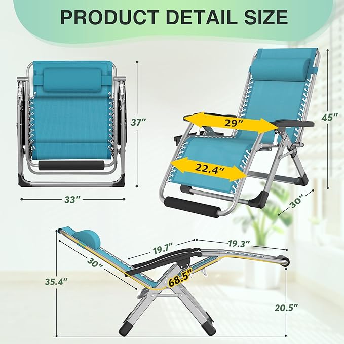 Oversized Zero Gravity Chair, 29In XL Outdoor – 29In