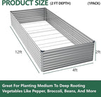 Vengarus 12x4x2FT Galvanized Raised Garden Bed Kit, Large Rectangle Elevated Planter for Vegetables, Flowers, Herbs and Succulents -718 Gallon Capacity, Silver