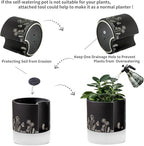 Nihow Self Watering Plant Pot: 8 Inch Ceramic Planter with Drainage Hole & Water Storage Plus for Indoor & Outdoor Plants - Cylinder Round Flower Pot for Succulent/Herbs/Violets - Black