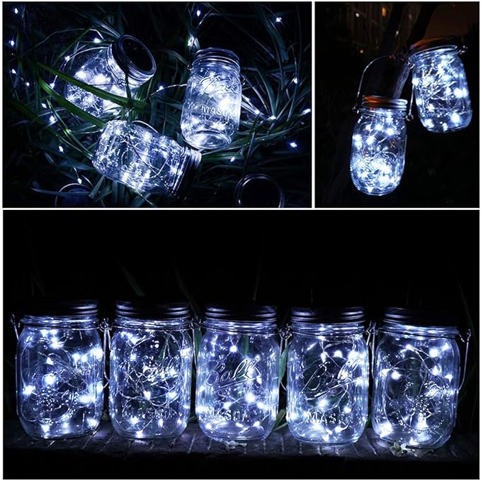 String Lights for Mason Jars, 8 Pack, Cool White Solar Lids