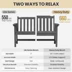 Ciokea 48" Outdoor Bench Set of 2, HDPE Weatherproof Garden Bench, 2-Person Memorial Benches with 550 Lbs, Waterproof Patio Porch Benches for Outside Balcony Deck Backyard, Dark Grey
