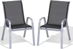 Patio Chairs Set of 2, Easily Set Up Stackable Outdoor Dining Chairs with High Back and Wide Seat, All Weather Breathable Outdoor Chairs Set of 2 with Metal Frame for Backyard Deck Pool, Black