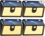 [4 Packs] Solar Motion Sensor Outdoor Lights, Super Bright Solar Lights Outdoor Waterproof, 3 Lighting Modes Security Wall Light for Outside Walking Dog Fence Backyard Deck Garden Door Step Garage