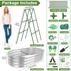 Galvanized Raised Bed with Cucumber Trellis, Garden Arch Trellis Outdoor Reusable A-Frame Metal Trellis with Trellis Net for Pea Vegetable Bean Grape Vines Flowers Climbing Plants Stand Support