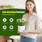 Plant Pots 7 Inch Self Watering Pots, 6 Pack Plastic Planters with Drainage Holes and Clear Saucers,Plastic Flower Pots for Indoor Out Door Plants(White)