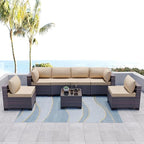 Kullavik 7 Pieces Outdoor Patio Furniture Set PE Wicker Rattan Sectional Sofa Patio Conversation Sets,Sand