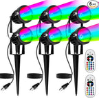 PYDS Christmas Spotlights Outdoor, 12W RGBW Halloween Spot Lights with Remote, 120V Plug-in Color Changing LED Landscape Lighting with IP65 Waterproof for Yard Garden Tree Decor, 6 Pack