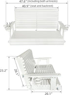 HDPE Porch Swing with 18/8 Stainless Steel Bolts, Ergonomic Design, Ultra Weather-Resistant, Heavy Duty 1200 LBS, for Outdoor Patio Garden Yard (Vanilla White)