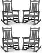 SERWALL Outdoor Rocking Chair Set of 4, HDPE Patio Rocking Chair, All-Weather Porch Rocker for Balcony, Yard, Dark Gray