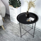 Garden 4 you End Table 2 PCS Metal Side Table Black Round Folding Tray Cyan Sofa Small Accent Fold-able Table, Round End Table Tray, Next to Sofa Table, Snack Table for Living Room and Bed Room
