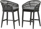 PURPLE LEAF Outdoor Rattan 24" Counter Height Bar Stools Chair Set of 2, Modern Upholstered Patio Bar Stool with Backrest for Indoor and Outdoor, Kitchen Island, Grey