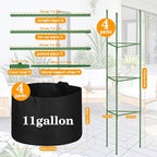 4 Pack Tomato Cages with 11 Gallon Grow Bags for Garden 55inch Tomato Planter with Trellis Heavy Duty Plant Stakes Support Frames for Climbing Vegetables Flowers Fruits Flowers