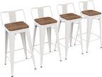 Yongchuang 30 inch Metal Bar Stools Set of 4 Bar Height Barstools with Wood Seat Low Back Kitchen Bar Chairs Cream White