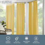 Elrene Home Fashions Matine Weatherproof Tab-Top Indoor/Outdoor Solid Color Curtain Panel for Porch, Pergola, Patio, Deck, 52”W x 84”L, Yellow