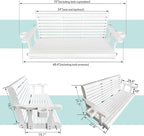 Wooden Porch Swing 3-Seater, High Backrest and Deep Seat, Bench Swing with Cupholders, Hanging Chains and 7mm Springs, Heavy Duty 880 LBS, for Outdoor Patio Garden (Pure White, 5 FT Extra Large)