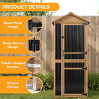 Outdoor Storage Cabinet, Wood & Metal Garden Shed with Waterproof Asphalt Roof, Patio Organizer with 3 Fixed Shelves & Removable Shelf for Long Tools, Lockable Magnetic Doors for Backyard Garage Pool