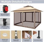 COBIZI 11x11 FT Pop up Gazebo Canopy Tent - Outdoor pop up gazebos on Clearance,carpas para Patio,Shelter - Screen Tents with Portable Carry Bag,Patio Gazebos for Camping,Garden,Deck,Backyard,Brown