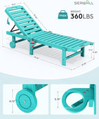 SERWALL Outdoor Chaise Lounge Set of 2, All-Weather HDPE Pool Lounge Chairs with 5-Position Adjustable Backrest, Rolling Wheels & Cup Holder for Poolside, Aruba