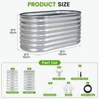 Galvanized Raised Garden Bed Outdoor 24'' Deep | Oval Metal Garden Beds with Easy Assembly & Planter Box for Planting Deep Root Vegetables Fruits Flowers, 4x2x2ft Silver