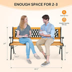 VINGLI Outdoor Bench Metal Garden Bench, Wood Patio Benches w/PVC Backrest Cast Iron Love Seat Park Benches for Porch Yard (Diamond)