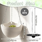 Bvrbaory 4 Pack 8 inch White Hanging Planters,Self-Watering Indoor Outdoor Plant Pots,Round Hanging Basket with Water Tray Metal Chain for Garden,Porch,Wall Decoration