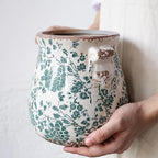 Tuscan Ceramic Planters and Kitchen Utensil Holder, 6.68 Inch Vintage Plant Pots with Drainage for Indoor/Outdoor, Country Cottage Vase for Home Garden Decor, Gifts for Plant Lovers, Cyan