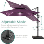 Best Choice Products 10x10ft Cantilever Patio Umbrella w/Base Included, Solar LED Lights 360 Rotation Large Offset Hanging Outdoor Shade for Deck Pool Backyard w/Stand – Amethyst Purple